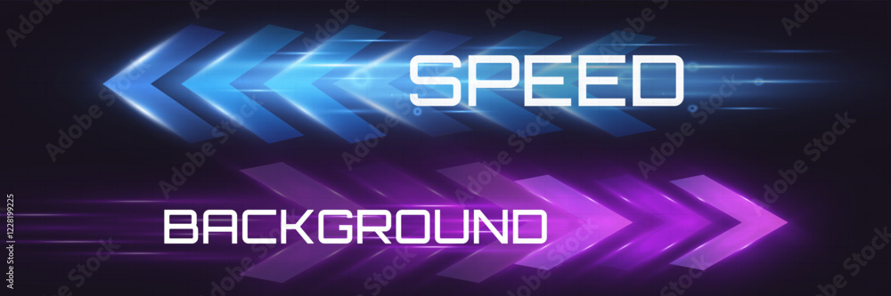 Poster arrow light speed motion background with futuristic glowing arrows and light streaks.