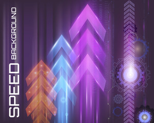Arrow light speed motion background with futuristic glowing arrows and light streaks.
