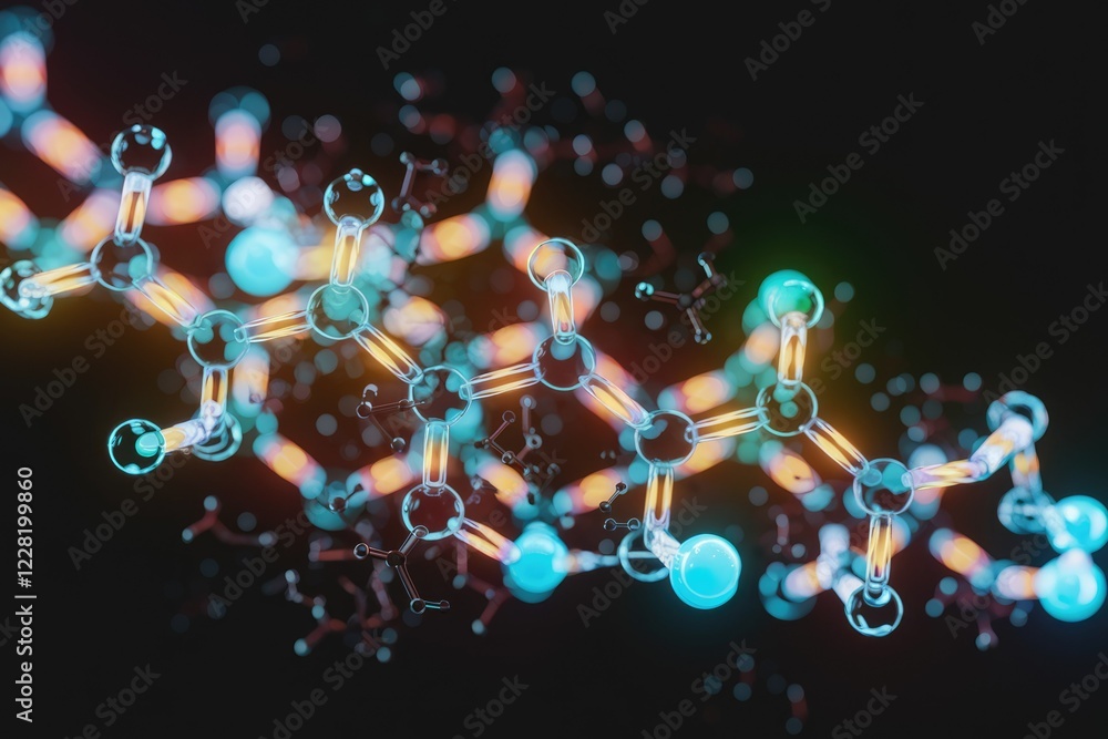 Aufkleber abstract 3d rendering of glowing molecule structures, illustrating complex chemical bonds and atomic