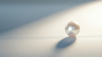 Elegant Single Pearl Close Up on Textured Surface with Soft Lighting and Shadow