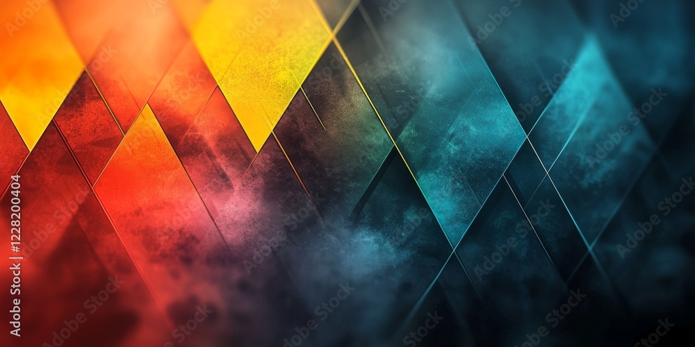 Aufkleber abstract geometric pattern with vibrant hues of red orange and blue creating a dynamic and energetic