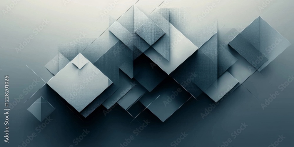 Poster abstract geometric composition of overlapping squares and triangles in shades of gray