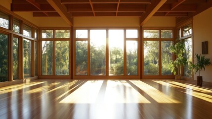 Sunlit Room With Large Windows and Wood Floors