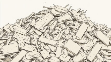 Fototapeta premium A large pile of broken, fragmented wood pieces.