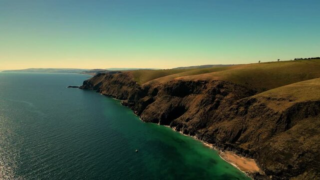 Aerial view of seascape along the vast beach on the South Coast during summer