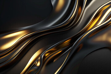 Elegant Flowing Golden Waves with Glowing Particles on a Dark Background, Abstract Futuristic Texture and Luxury Artistic Design