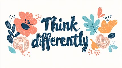 Motivational quote, Think Differently, floral design, inspirational message