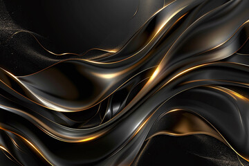 Elegant Flowing Golden Waves with Glowing Particles on a Dark Background, Abstract Futuristic Texture and Luxury Artistic Design