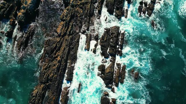 Aerial view of seascape along the vast beach on the South Coast during summer