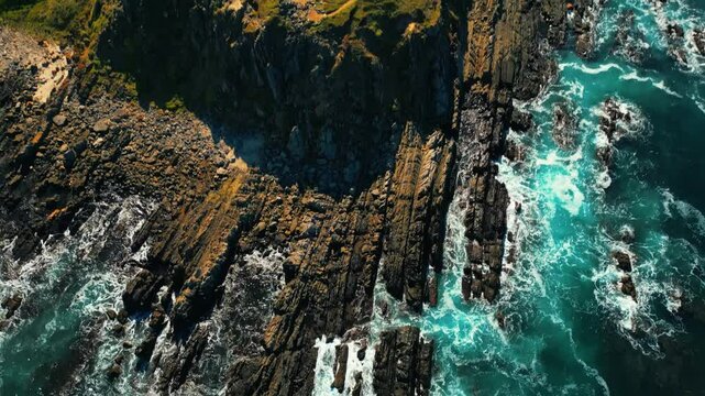 Aerial view of seascape along the vast beach on the South Coast during summer