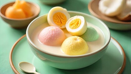 Colorful Sweet Treats in Creamy Milk Bowl