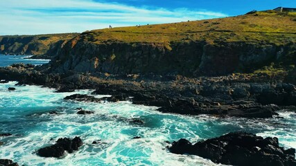 Aerial view of seascape along the vast beach on the South Coast during summer