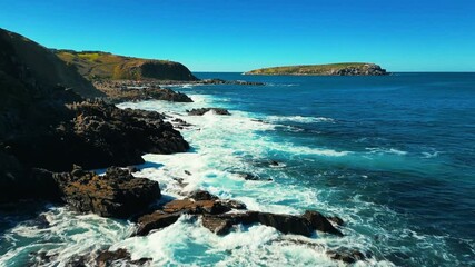 Aerial view of seascape along the vast beach on the South Coast during summer