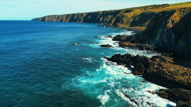 Aerial view of seascape along the vast beach on the South Coast during summer