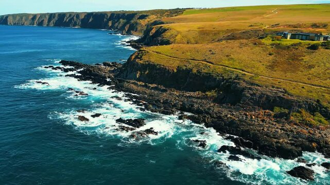 Aerial view of seascape along the vast beach on the South Coast during summer