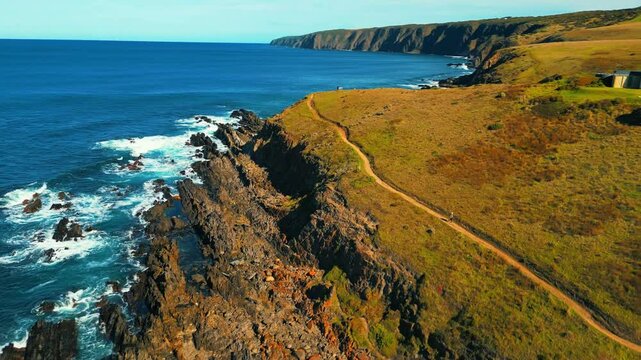 Aerial view of seascape along the vast beach on the South Coast during summer