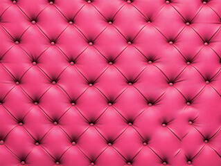 This image features a luxurious pink tufted fabric, characterized by its plush and soft texture with symmetrical button details that create a diamond pattern across the surface. The vibrant pink hue a