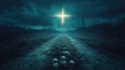 Apocalyptic Wasteland Inferno with Skulls and Fire Towers under Thunderstorm – Vibrant 8K Desolation Scene
