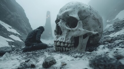 Apocalyptic Wasteland Inferno with Skulls and Fire Towers under Thunderstorm – Vibrant 8K Desolation Scene
