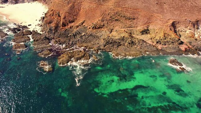 Aerial view of seascape along the vast beach on the South Coast during summer