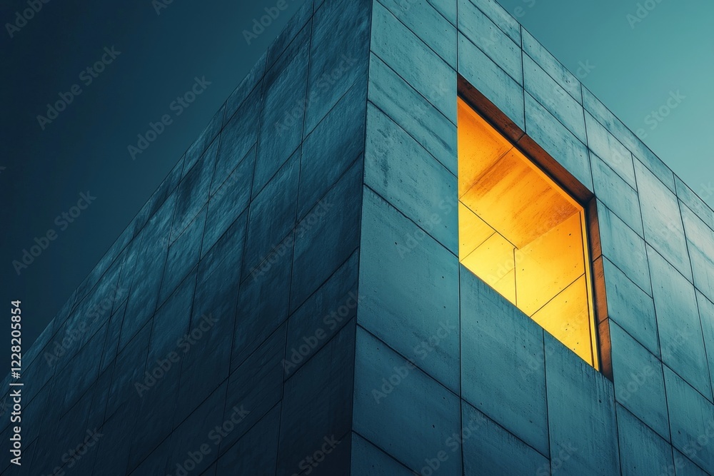 Poster illuminated square window in a modern concrete building