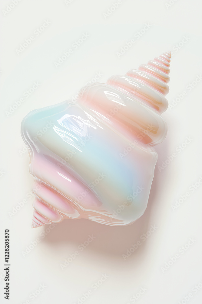 Poster pastel seashell spiral: a mesmerizing iridescent seashell, boasting a delicate spiral pattern in sof