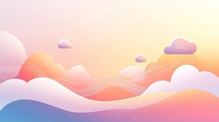Pastel landscape view of mountains and clouds at sunrise