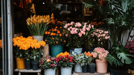 Vibrant Flower Display In A Shop Window