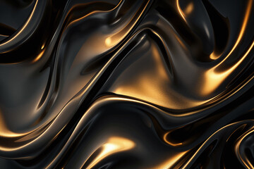 Elegant Flowing Golden Waves with Glowing Particles on a Dark Background, Abstract Futuristic Texture and Luxury Artistic Design