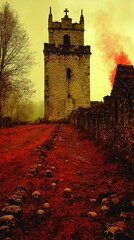 Apocalyptic Wasteland Inferno with Skulls and Fire Towers under Thunderstorm – Vibrant 8K Desolation Scene
