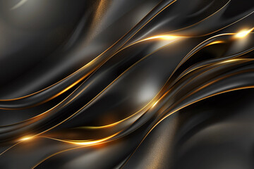 Elegant Flowing Golden Waves with Glowing Particles on a Dark Background, Abstract Futuristic Texture and Luxury Artistic Design
