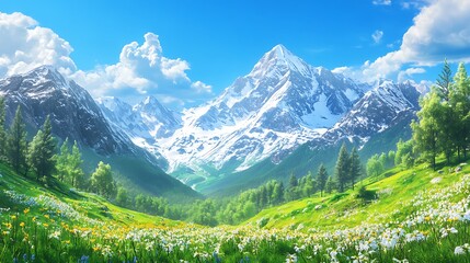 Obraz premium Dreamy landscape featuring snow capped mountains golden hour serene beauty wallpaper photography image