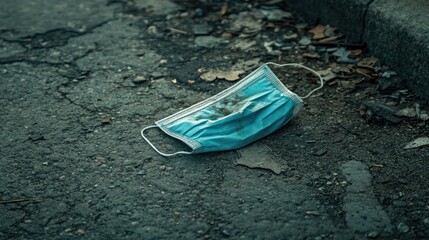 Discarded Medical Face Mask On Ground