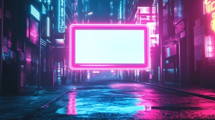 Neon City Alleyway Blank Billboard Advertisement