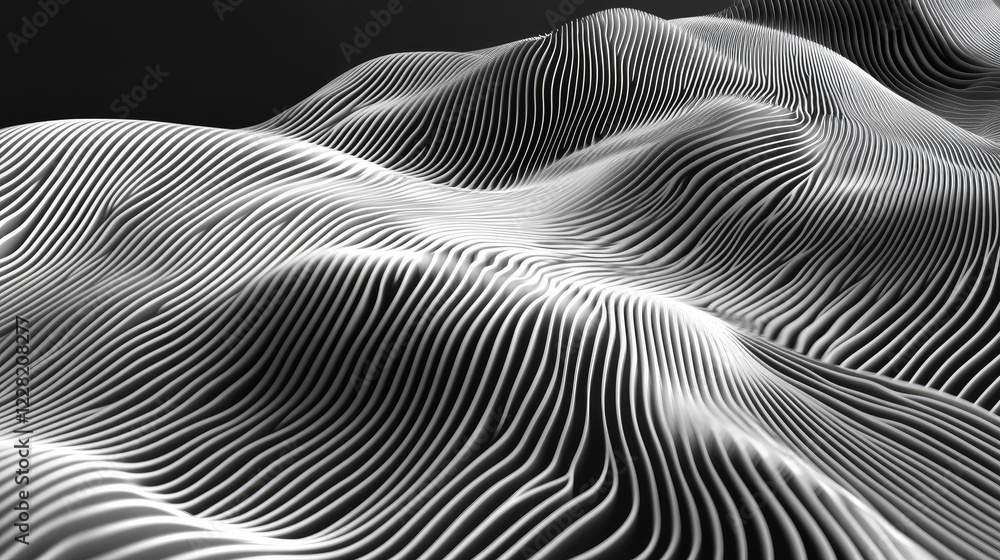 Fototapete A 3D rendering of flowing curve lines, creating a dynamic and smooth background with a sense of movement and depth.