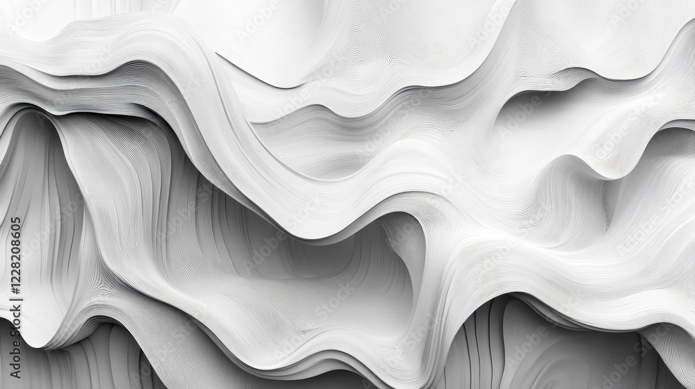Fototapete A 3D rendering of flowing curve lines, creating a dynamic and smooth background with a sense of movement and depth.