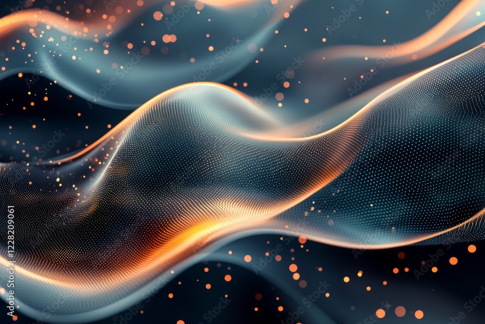 Poster abstract wave of light and particles flowing dynamically through space