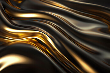Elegant Flowing Golden Waves with Glowing Particles on a Dark Background, Abstract Futuristic Texture and Luxury Artistic Design