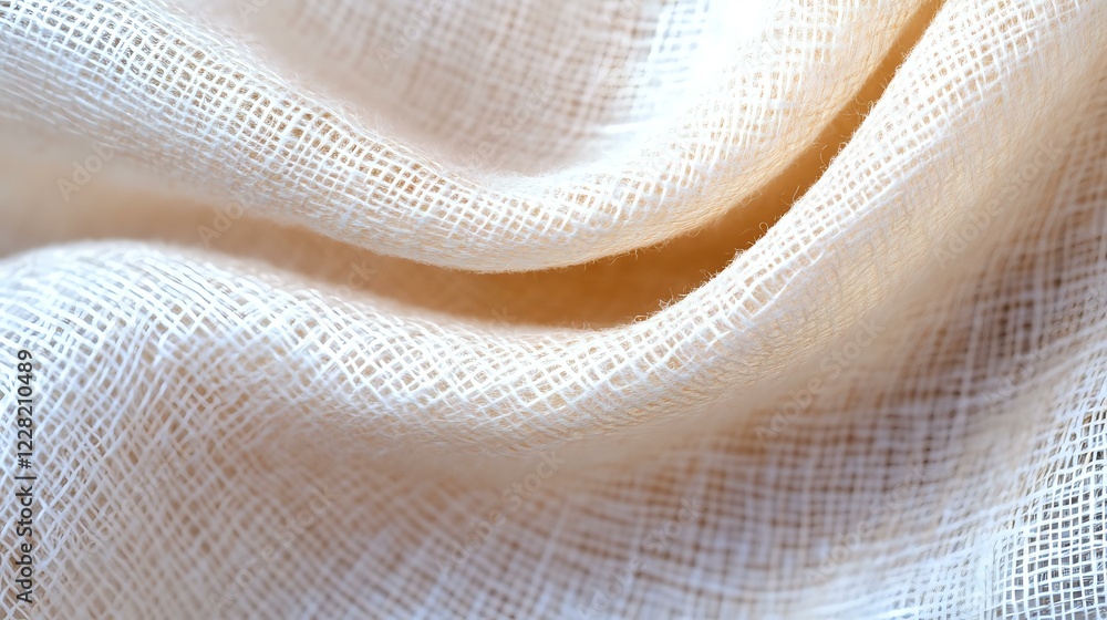 Poster soft waves of white linen fabric with delicate texture and natural weave pattern create gentle folds