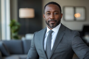 Fototapeta premium Confident businessman in a suit sitting in modern office
