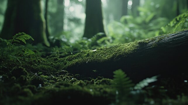 Moss Covered Log In A Verdant Forest Scene