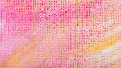 Pink yellow strokes acrylic paints with canvas texture abstract background