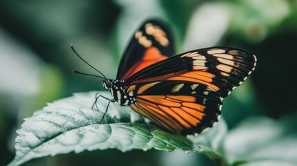 Obraz premium Orange Black Butterfly Resting On A Green Leaf