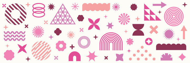 Collection of geometric graphic elements. Brutalist style abstract shapes. Retro design. Vector illustration