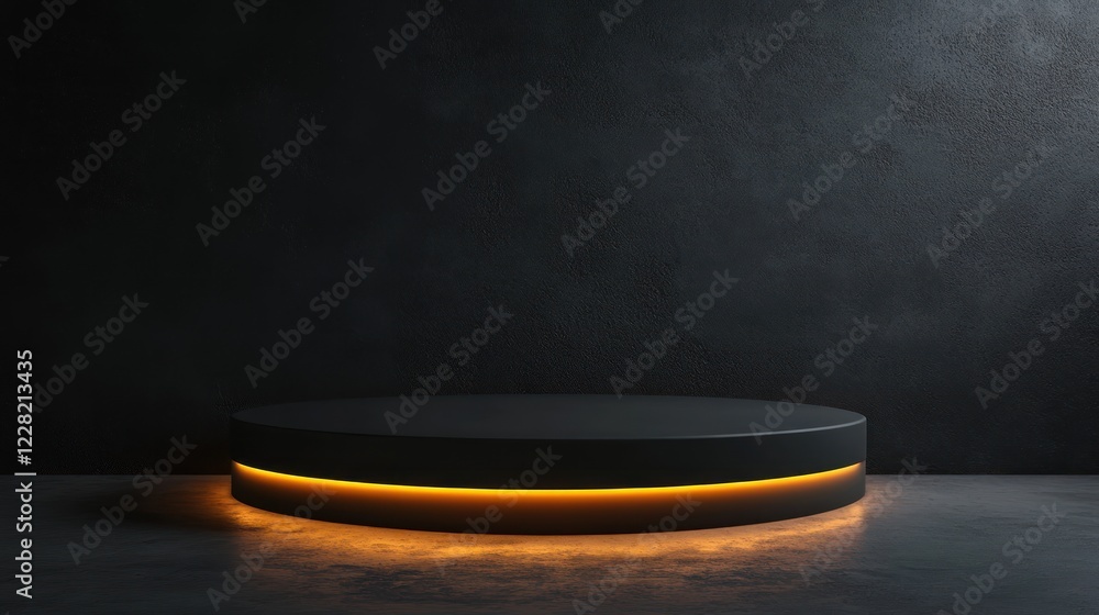 Aufkleber illuminated black circular platform against dark background
