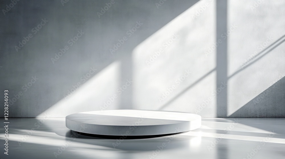 Poster minimalist white circular platform studio setting