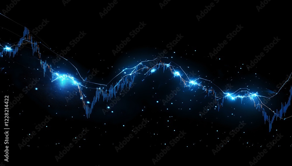 Aufkleber glowing blue financial chart with lightning effect on dark background shows market volatility and tr