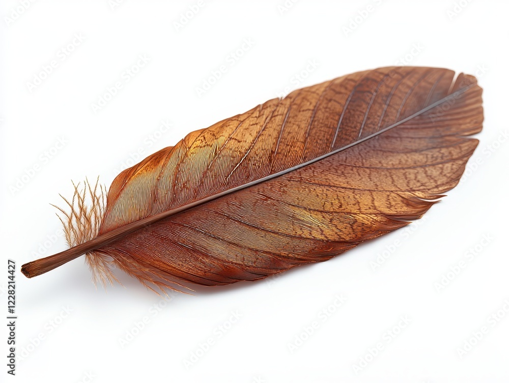 Poster a detailed brown feather with intricate patterns and textures.