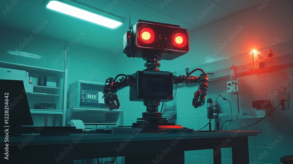 Poster Retro Robot In A Futuristic Laboratory Setting
