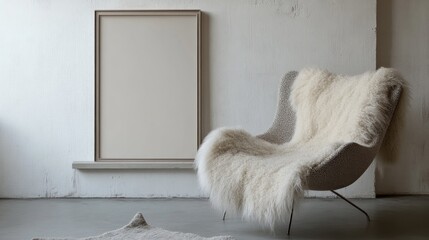 Modern interior design featuring a chair and blank frame